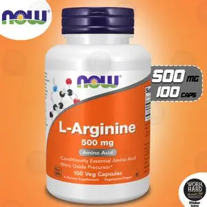 Now Foods L-Arginine 500 mg,100 Caps Précurseur d'oxyde nitrique,Acide aminé+Sticker cadeau