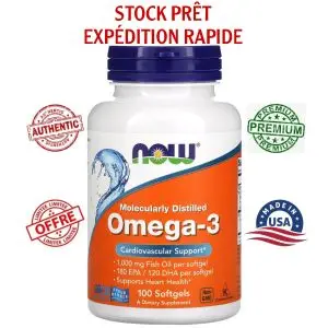 Now Foods Oméga-3,180 mg d'acide eicosapentaénoïque/120 mg de DHA,100 capsules
