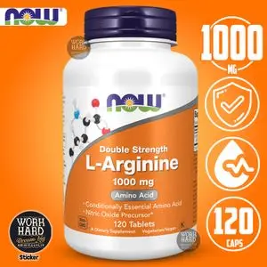 Now Foods L-arginine, Double efficacité, 1000 mg, 120 comprimés Sticker