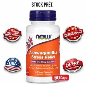 Now Foods Ashwagandha stress relief ,  Soutien de l'humeur et du sommeil 60 Capsules Vég