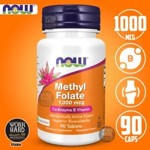 Now Foods Methyl folate, 1000 mcg, Folate métaboliquement actif 90 comprimés Sticker