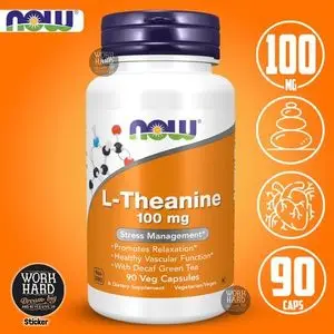 Now Foods L-Theanine, 100 mg, Fonction vasculaire saine 90 Capsules Sticker