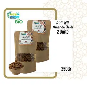 Nutri Energie Lot de 2x250g Amande Beldi Semi-Grillées Sans Sel (100% Pure &amp; Naturelle) Sans Aucun Additif