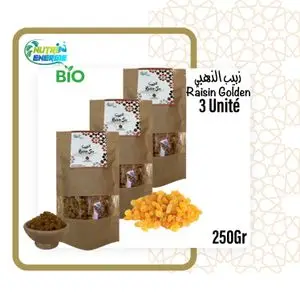 Nutri Energie Raisins Secs Golden – Pack de 3×250g (750g) 100 % Purs et Naturels، Sans Additifs
