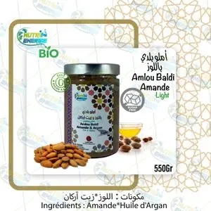 Nutri Energie 550Gr d'Amlou Beldi aux Amandes avec Huile d’Argan, Sans Sucre Ajouté, Sans Miel 100% Naturel (Light)