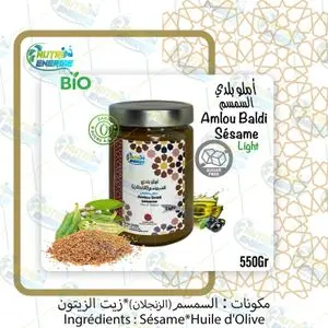 Nutri Energie 550Gr d'Amlou Beldi aux Sésame avec Huile d’Olive, Sans Sucre Ajouté, Sans Miel (Light)