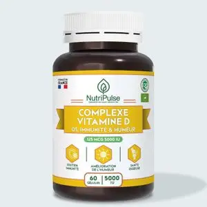 NutriPulse Complexe Vitamine D 5000 IU Santé des Os, Immunité &amp; Humeur 125 mcg, 60 Gélules