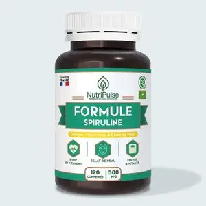 NutriPulse Spiruline 500mg Superfood Riche en Vitamines – Énergie, Vitalité &amp; Éclat de Peau – 120 Comprimés