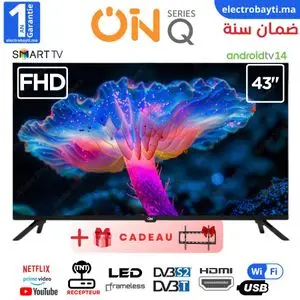 On 43 Smart TV Frameless FHD Récepteur Intégré HDMI + Support Mural