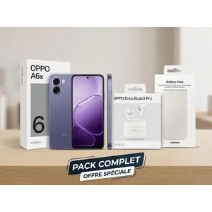 Oppo Pack Ultime : Smartphone A6x 256Go - 4 Go + Écouteurs Enco Buds3 Pro + Batterie Externe Samsung