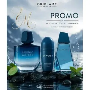 Oriflame Pack pour Homme : Glacier Eau de Toilette 100ml et Déodorant à bille + Nordic Waters Eau de Parfum 75 ml