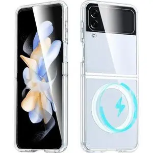 Original Coque Transparent magnétique pour Samsung Z Flip 3 Cercle de Recharge Sans Fil