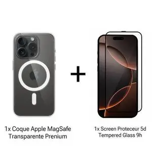 Original Pack Premium d’Accessoires Coque Transparente Magsafe iPhone 15 Pro Max avec Incassable Protection Ultime