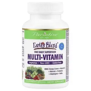 Paradise Earth's Blend, Un superaliment multivitaminé par jour, Sans fer, 30 capsules végétariennes