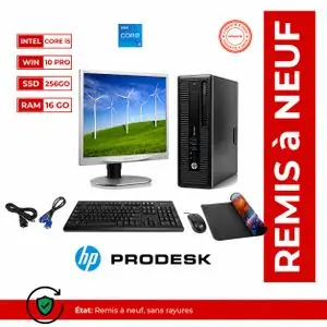 Philips PACK PC BUREAU PRODESK 600 -INTEL CORE I5-RAM 8 Go-SSD 256Go-avec Ecran 19" PHILIPPS -clavier, souris et tapis gratuits- GARANTIE 6 MOIS-(Remis a Neuf)