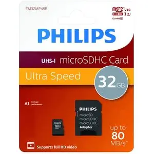 Philips Carte mémoire 32GB UHS-I microSDHC 32Gb -Class 10-Vitesse 80MB/s