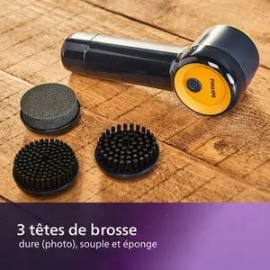 Philips Kit nettoyeur de baskets avec 3 brosses (dure, douce, éponge), jusqu'à 500 rotations/mins, 4 piles AA incluses (GCA1000/60), nettoyeur de baskets Sneaker Cleaner.