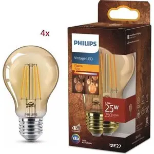 Philips Lot de 4 Ampoules LED Vintage Ambrée 3.1-25W E27 1800K
