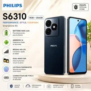 Philips S6310 Smartphone Dual Nano-SIM 8 Go RAM 256 Go Écran 6,56" Batterie 5000 mAh, Black