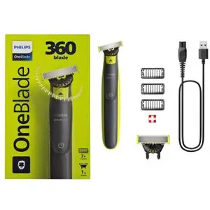 Philips Tondeuse Rasoir faciale rechargeable Oneblade 360 utilisable sur peau sèche ou humide +Lame +3 peignes qp2724/23