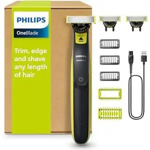 Philips OneBlade QP2824/31, 360 Authentique Visage + Corps - Tondeuse à barbe électrique, tondeuse corps et rasoir avec technologie de lame 360, 2 lames 360, 3 sabots barbe de 3 jours, 1 kit Corps, QP2824/31.