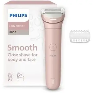 Philips Rasoir sans fil – Lady Shaver série 8000 original, sur peau sèche ou mouillée, système de rasage à 3 lames, tête de rasage flexible, éclairage LED, jambes et corps, autonomie 100 min, modèle BRL129/00.