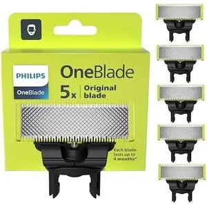 Philips Lames de rechange OneBlade Original , pour rasoir/tondeuse électrique OneBlade, acier inoxydable robuste, taille, stylisation et rasage, lot de 5, (modèle QP250/50), très large compatibilité.