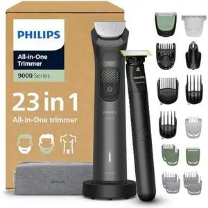 Philips Tondeuse tout-en-un 23 accessoires + rasoir OneBlade pour hommes – ensemble tondeuse/rasoir pour barbe, cheveux et corps, 27 hauteurs de coupe (0,2-20 mm), Multigroom série 9000, MG9561/30.