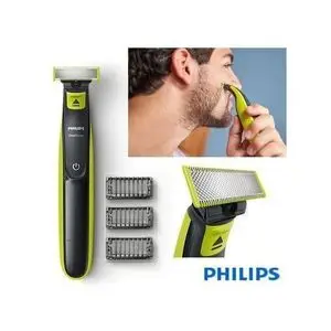 Philips OneBlade rasoir taille, stylise et rase, rasage de prêt, ORIGINAL, tondeuse à barbe de précision. Taillez, stylisez et rasez - Convient à toutes les longueurs de poils - 3 sabots clipsables - Autonomie de 45 minutes - Utilisation sur peau sèc