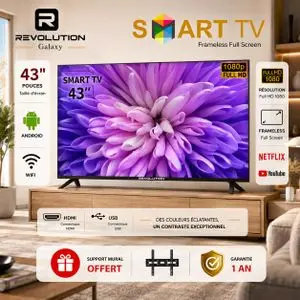 REVOLUTION 43 Full HD Smart Android Tv Frameless Super Wide, WiFi HDMI et USB + Support Gratuit