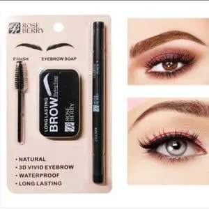 Rose Berry Kit de maquillage - Savon + Brosse à sourcils + Crayon double face (crayon à sourcils et eyeliner)