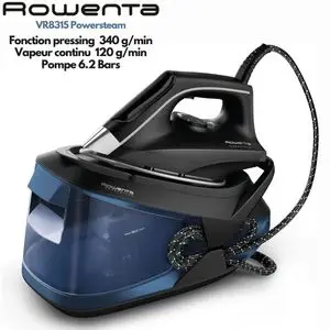 Rowenta Powersteam VR8315 – Centre de Repassage Haute Pression 6,2 Bars, Vapeur 340 g/min, Réservoir 1,7 L, Semelle MicroSteam400 Ultra Glissante, Vapeur Continue 120 g/min