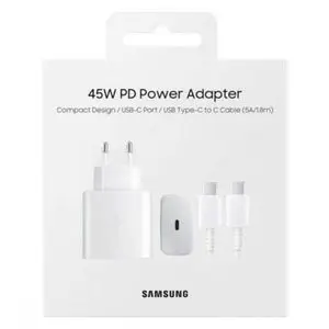 Samsung Chargeur Original Ultra Rapide 45W Adaptateur USB-C avec Câble USB-C 1.8M