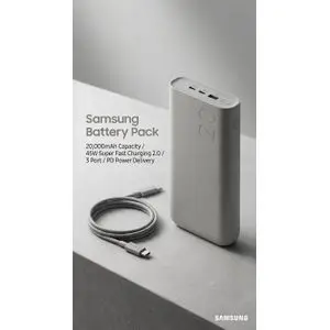 Samsung Batterie Power Bank  20000 mAh 45w super fast charging 2.0-3 port -couleur aleatoire-