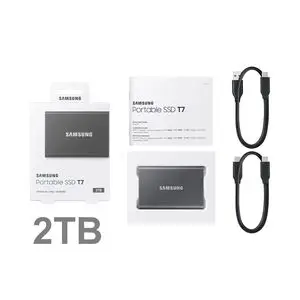 Samsung SSD Externe T7 2 To, Gris titane, MU-PC2T0T/WW, Vitesse de lecture/écriture jusqu'à 1050 Mo/s, Sécurisation par mot de passe
