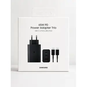 Samsung Chargeur ultra Rapide 65w Avec cable 1,8M pour smart phone et PC portable Trio EP-T6530N  Black