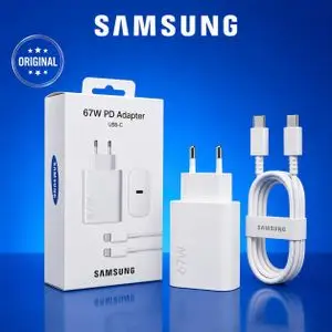 Samsung Chargeur Rapide Top Qualité Adaptateur pour Android et iPhone 67W PD avec Cable de Charge USB C To USB C شاحن سريع لهواتف أندرويد و أيفون 67 واط بجودة عالية مع كابل شحن