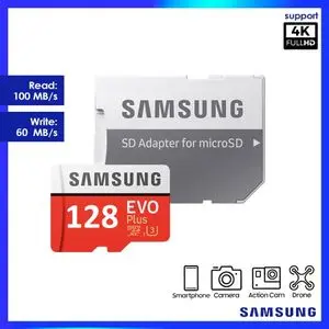 Samsung Carte memoire Micro SD Evo Plus 128GB SDXC UHS-I 100 MB/s U3 4K Support Dronee-Action Cam