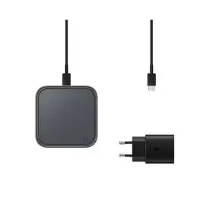 Samsung Chargeur Original  Fast Charge 15 W Wireless Sans Fil + Adapteur de 25 w + Cable Type -C Pour les Galaxy Et Tous les Marque -Noir