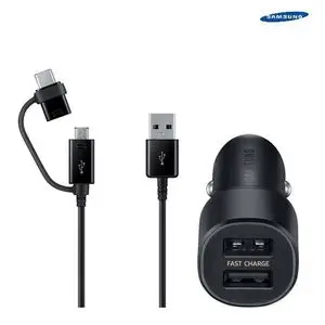 Samsung Chargeur de voiture rapide d'origine double Usb EP-L1100WBEGWW + câble Micro / Type C