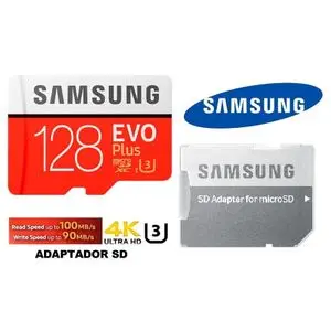 Samsung Carte Mémoire 128GB EVO plus MicroSDXC vitesse 100MB/s Classe10 avec Adaptateur SD