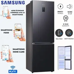 Samsung Réfrigérateur Combiné - 340L Net - No Frost - WIFI - Froid ventilé - Power Freeze - 37 dBA - A+ -  SmartThings - RB34C673EB1