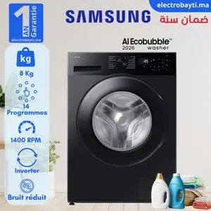 Samsung Machine à laver automatique 8Kg - 14 Programmes - 1400 T/min - WW80FG5L32ABMF- Technologie EcoBubble™
