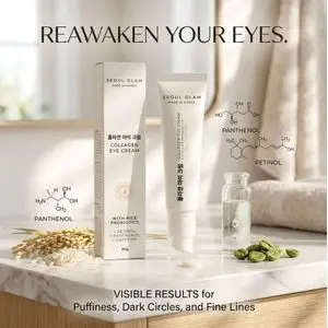SEOUL GLAM Crème Contour des Yeux au Collagène et Probiotiques de Riz - Soin Anti-Cernes et Anti-Âge