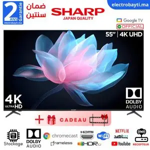 Sharp 55" GOOGLE TV - 4K UHD Smart Officiel, Dolby AUDIO, HDR10, Qualité japonaise, garantie 2 ans + Support Gratuit