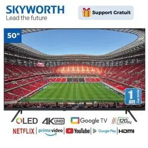 Skyworth Téléviseur Smart Google TV LED 50 Pouces Frameless - 4K UHD avec Récepteur Intégré - Gamme G6500H