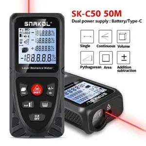 Snakol Télémètre laser Rechargeable numérique 50m, ruban à mesurer, distance mètre ruban