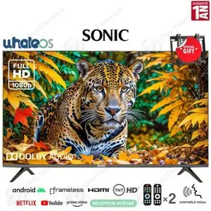 Sonic 43 Full HD Smart TV Système WhaleOS Dolby Audio, Récepteur Intégré, TNT HD + Support gratuit