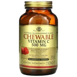 Solgar Vitamine C à croquer, arôme naturel canneberge-framboise, 500 mg, 90 comprimés à croquer