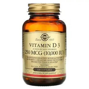 Solgar > Vitamine D3 (cholécalciférol)  250 µg (10 000 UI) - 120 capsules